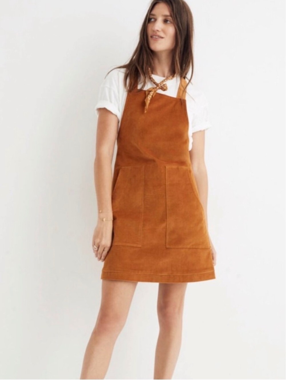 Madewell Velveteen Jumper Dress M Burnt Sienna Cross Back Pockets